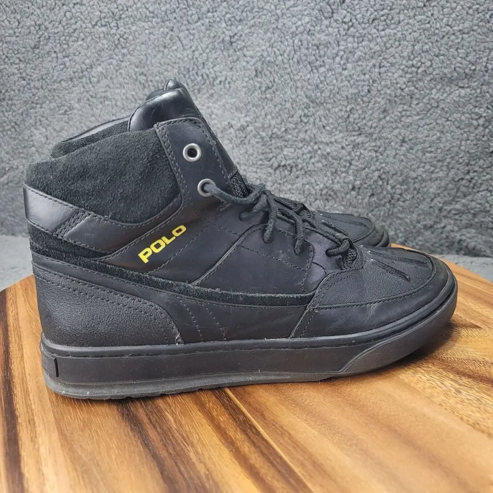 Polo Ralph Lauren Boots Levon Black Leather Suede Mens‎ Size 8 D Rain Winter